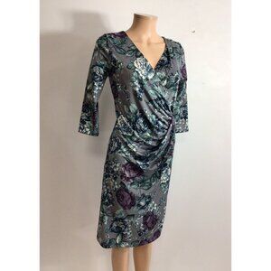Gray Floral Wrap Dress Womens Small